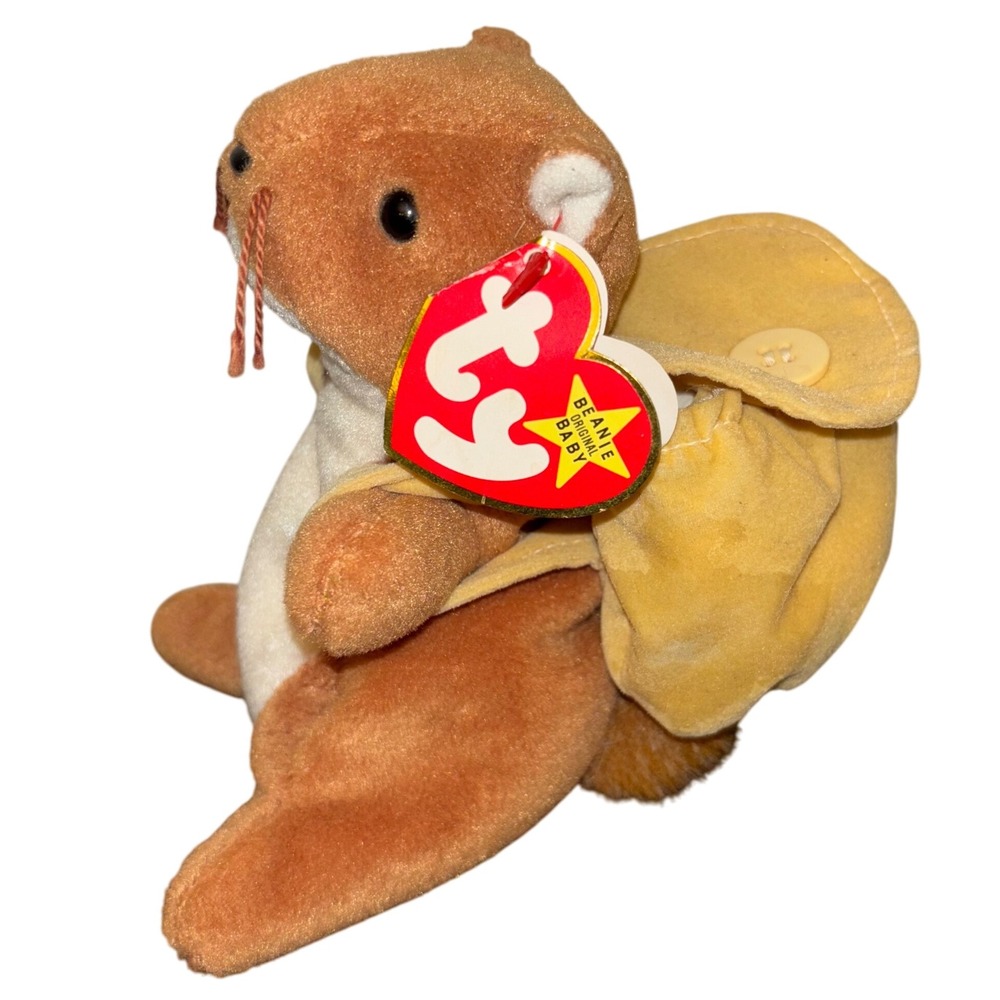 Ty Beanie Babies 1996 Nuts the Squirrel with tiny BACKPACK! Rare Errors.‎